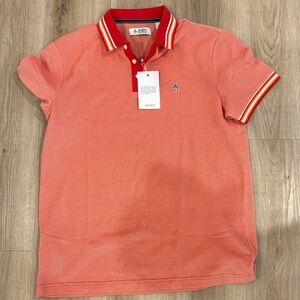 Original Penguin Coral Polo with Red Contrast Collar and Stripe Trim